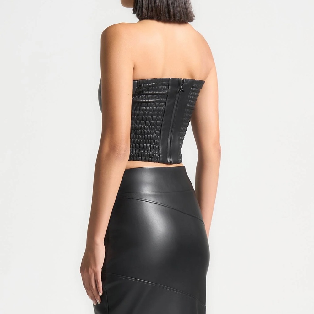 Maniere De Voir Black faux leather bandeau top - Picture 2 of 5